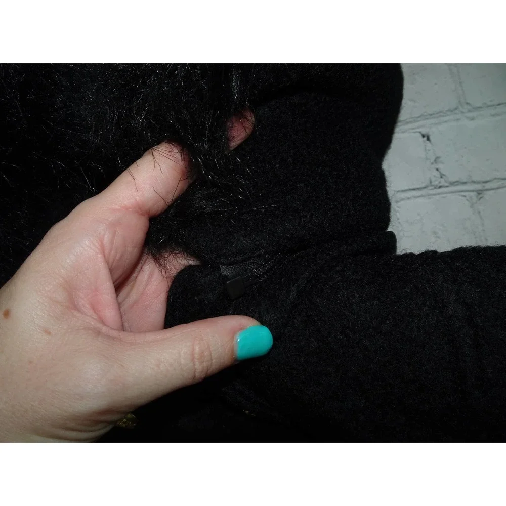 Liz Claiborne Sz M Women's Black Boucle Faux Fur Hooded Wool Blend Swing Coat - Picture 5 of 9